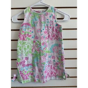 Lilly Pulitzer Girls Patchwork Giraffe Floral Shift Dress Pink Green Size 5
